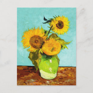 Vincent Van Gogh tre solblommor i A Vas Vykort
