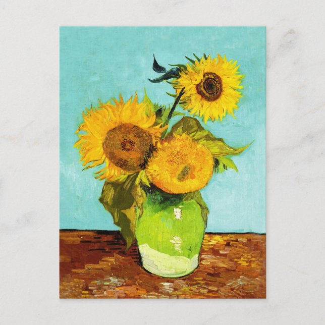 Vincent Van Gogh tre solblommor i A Vas Vykort (Framsida)