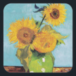 Vincent Van Gogh - Tre solblommor i Vas Fyrkantigt Klistermärke<br><div class="desc">Tre solrosor i en Vas/Vas avec-trois tournesols - Vincent Van Gogh,  augusti 1888 - Solblommor 1888,  första versionen (F453)</div>