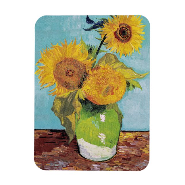 Vincent Van Gogh - Tre solblommor i Vas Magnet (Vertikal)