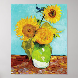 Vincent Van Gogh Tre solblommor i Vas Poster