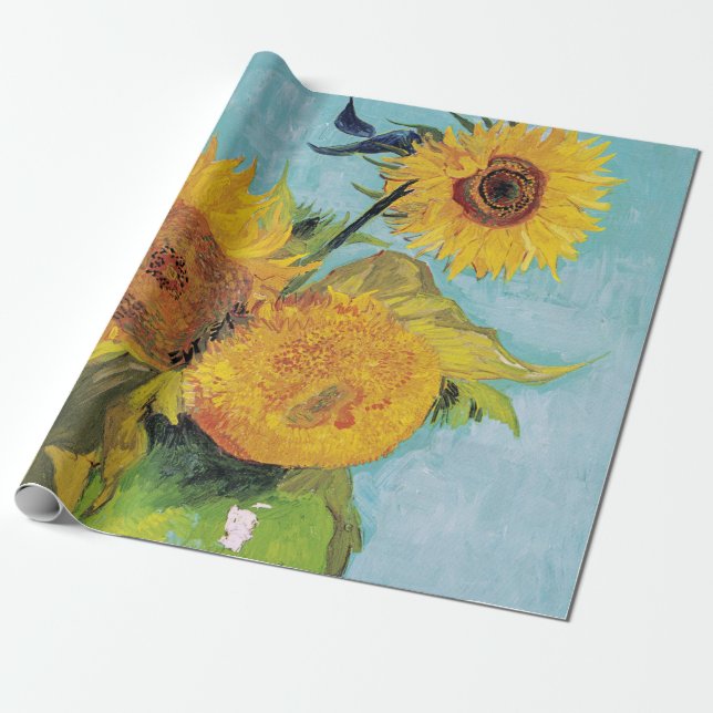 Vincent Van Gogh - Tre solblommor i Vas Presentpapper (Utrullad)