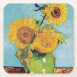 Vincent Van Gogh - Tre solblommor i Vas Underlägg Papper Kvadrat<br><div class="desc">Tre solrosor i en Vas/Vas avec-trois tournesols - Vincent Van Gogh,  augusti 1888 - Solblommor 1888,  första versionen (F453)</div>