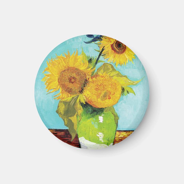 Vincent Van Gogh Tre Solrosor I En Vas Magnet (Framsidan)
