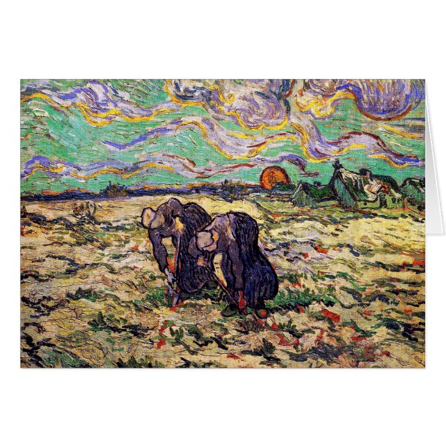 Vincent Van Gogh - Två bondkvinnor - Finkonst Hälsningskort (Framsidan Horizontal)
