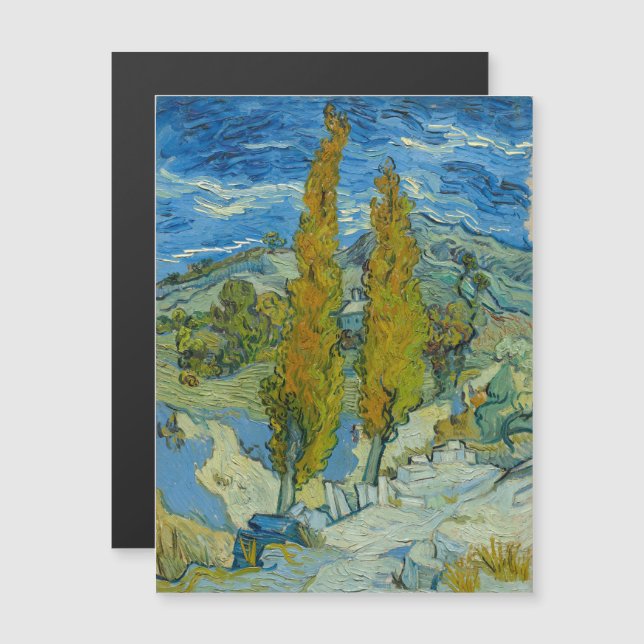 Vincent Van Gogh, två poplars i Alpelare Magnetisk Inbjudningskort (Fram/baksida)