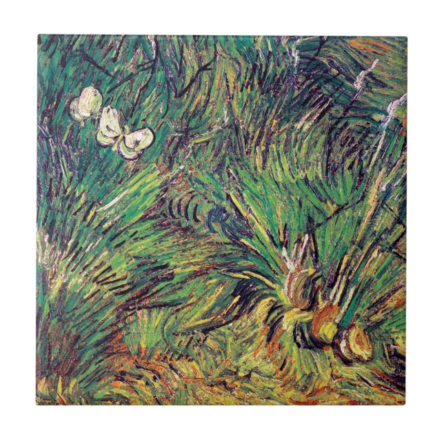 Vincent Van Gogh - Två vita fjärilar Konstverk Kakelplatta (Framsidan)