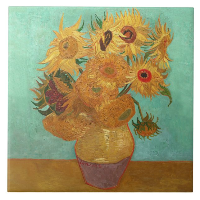 Vincent Van Gogh Twelve-blommor i A Vas Kakelplatta (Framsidan)