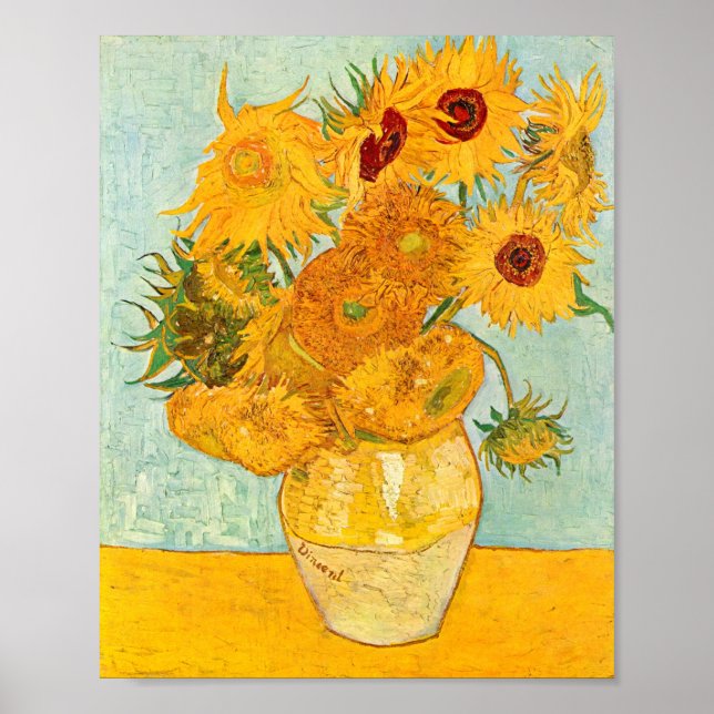 Vincent Van Gogh Twelve Sunblommor i Vas Art Poster (Framsidan)
