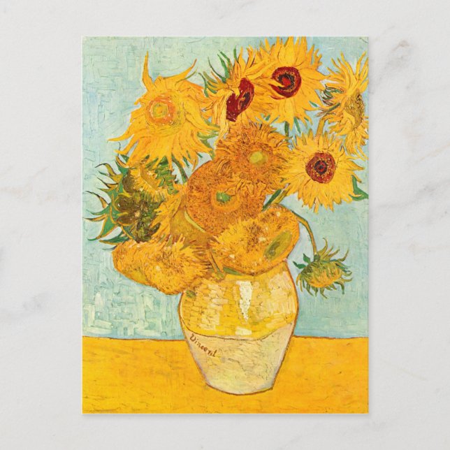 Vincent Van Gogh Twelve Sunblommor i Vas Art Vykort (Framsida)
