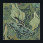 Vincent van Gogh - Underbar Peacock Moth Fyrkantig Klocka<br><div class="desc">Underbar Peacock Moth (1889) av Vincent van Gogh är en vintage bra konst som fortfarande livnär naturmålning i post impressionism. En insekt, kejsaren Moth, i en vår-trädgård med Calla Lily-blommor och andra växter. Van Gogh kallade det för en "dödens huvudmullvad" och målade en skalle på baksidan av kroppen. Om konstnären:...</div>