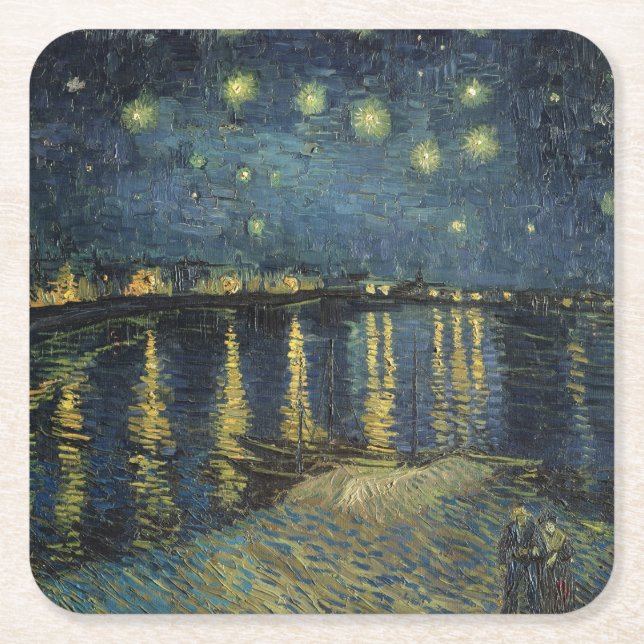 Vincent van Gogh | Upptrappningsnatt över Rhen Underlägg Papper Kvadrat (Framsidan)