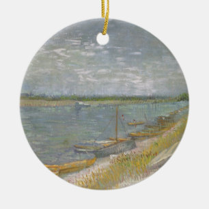 Vincent van Gogh - Utsikt över en flod med roddbåt Julgransprydnad Keramik