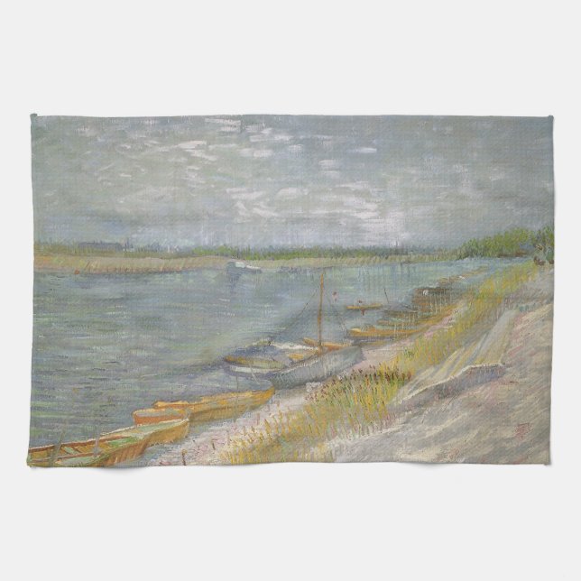 Vincent van Gogh - Utsikt över en flod med roddbåt Kökshandduk (Horisontell)