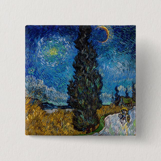 Vincent van Gogh - Väg med cypress och stjärna Knapp (Framsida)
