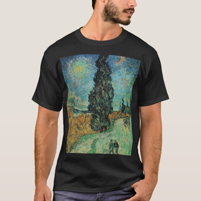 Vincent Van Gogh - väg med cypressen och stjärnan T-shirt (Framsida)