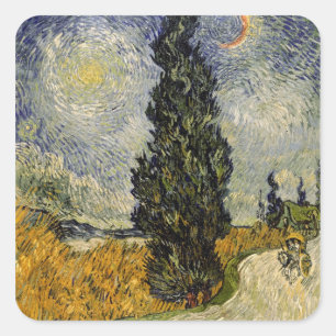 Vincent van Gogh Väg med cypresser, 1890 Fyrkantigt Klistermärke