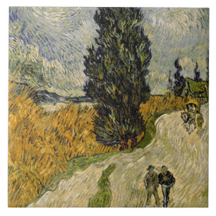 Vincent Van Gogh väg med Cypresses, 1890 Kakelplatta