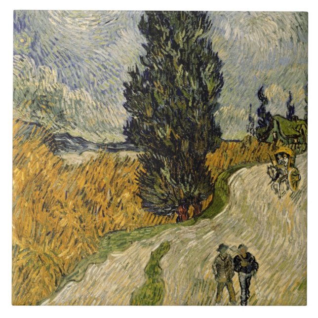 Vincent Van Gogh | väg med Cypresses, 1890 Kakelplatta (Framsidan)