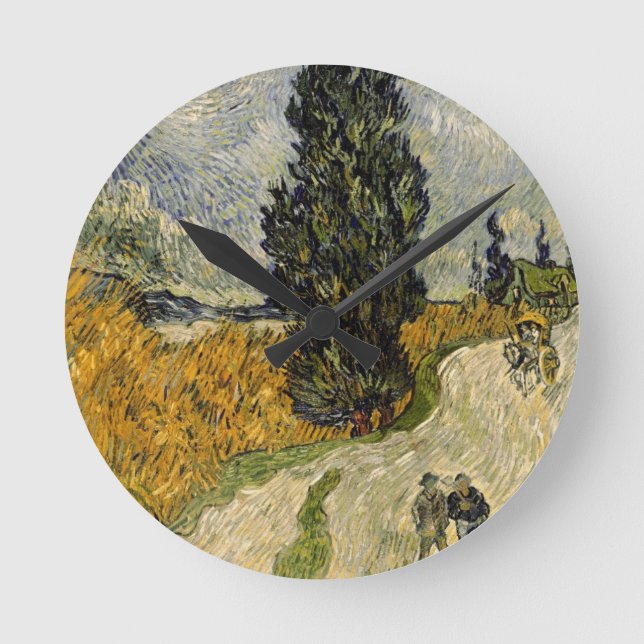 Vincent Van Gogh | väg med Cypresses, 1890 Rund Klocka (Framsida)