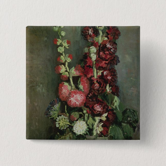 Vincent Van Gogh | vas av Hollyhocks, 1886 Knapp (Framsida)
