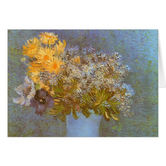 Vincent van Gogh Vas i Lilacs, Daisy, Anemones Hälsningskort (Framsidan Horizontal)