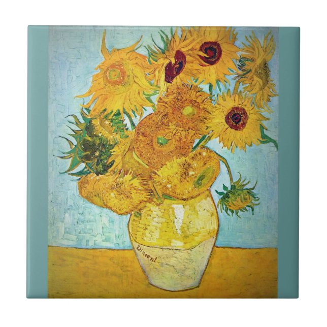 Vincent Van Gogh - vas med 12 solrosor Kakelplatta (Framsidan)