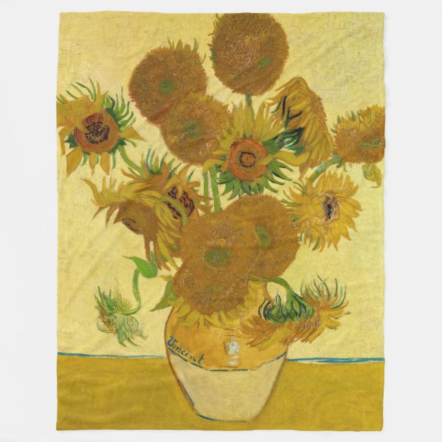 Vincent van Gogh - Vas med 15 solblommor Fleecefilt (Framsidan)