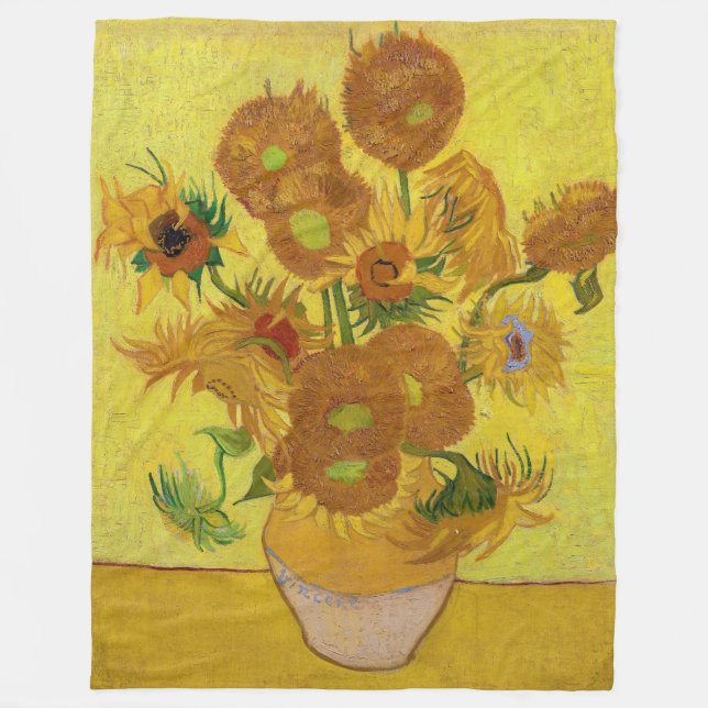 Vincent van Gogh - Vas med 15 solblommor Fleecefilt (Framsidan)