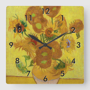 Vincent van Gogh - Vas med 15 solblommor Fyrkantig Klocka