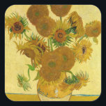 Vincent van Gogh - Vas med 15 solblommor Fyrkantigt Klistermärke<br><div class="desc">Vas med 15 solrosor / Vas avec quinze tournesols - Vincent Van Gogh,  augusti 1888 - Sunblommor 1888 fouth,  version (F454)</div>