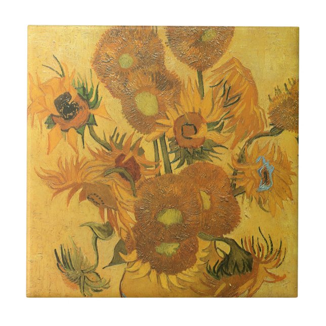 Vincent van Gogh - Vas med 15 solblommor Kakelplatta (Framsidan)