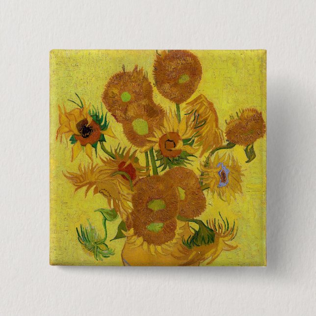 Vincent van Gogh - Vas med 15 solblommor Knapp (Framsida)