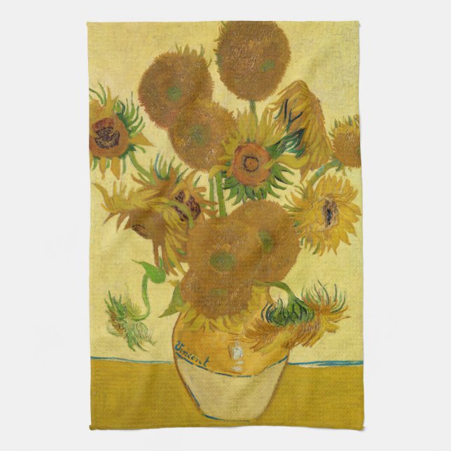 Vincent van Gogh - Vas med 15 solblommor Kökshandduk (Vertikal)