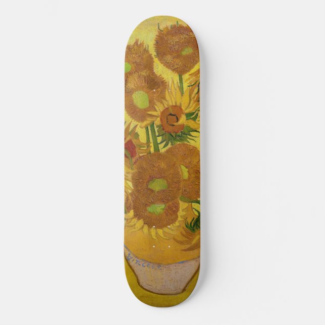 Vincent van Gogh - Vas med 15 solblommor Mini Skateboard Bräda 18,5 Cm (Framsida)