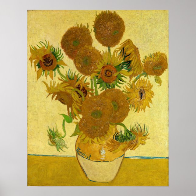 Vincent van Gogh - Vas med 15 solblommor Poster (Framsidan)