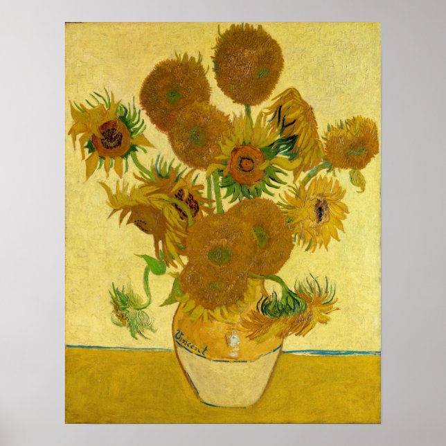 Vincent van Gogh - Vas med 15 solblommor Poster (Framsidan)