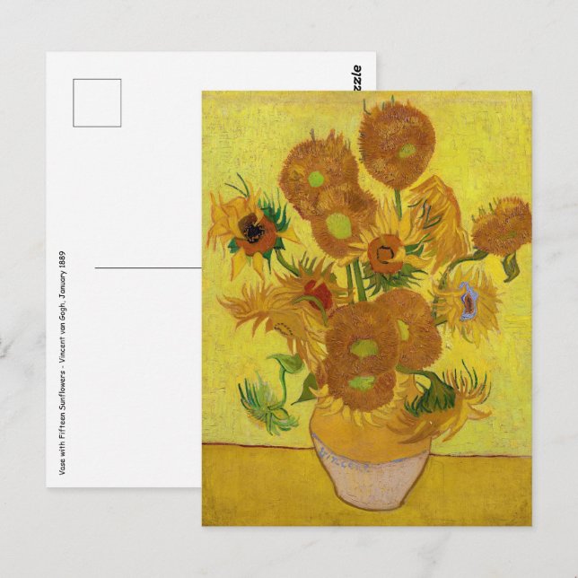 Vincent van Gogh - Vas med 15 solblommor Vykort (Fram/baksida)