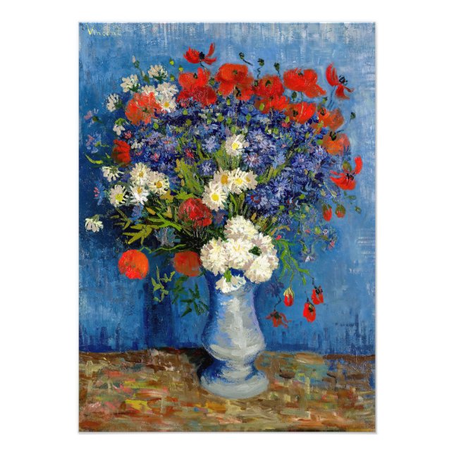 Vincent van Gogh - Vas med Cornblommor & Poppies Fototryck (Framsidan)