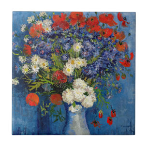 Vincent van Gogh - Vas med Cornblommor & Poppies Kakelplatta