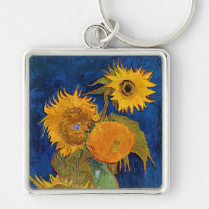 Vincent van Gogh - Vas med fem solblommor Fyrkantig Silverfärgad Nyckelring