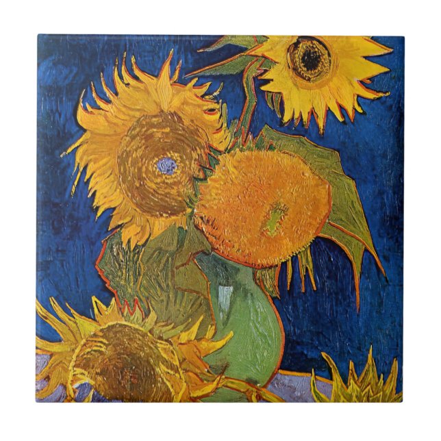Vincent van Gogh - Vas med fem solblommor Kakelplatta (Framsidan)