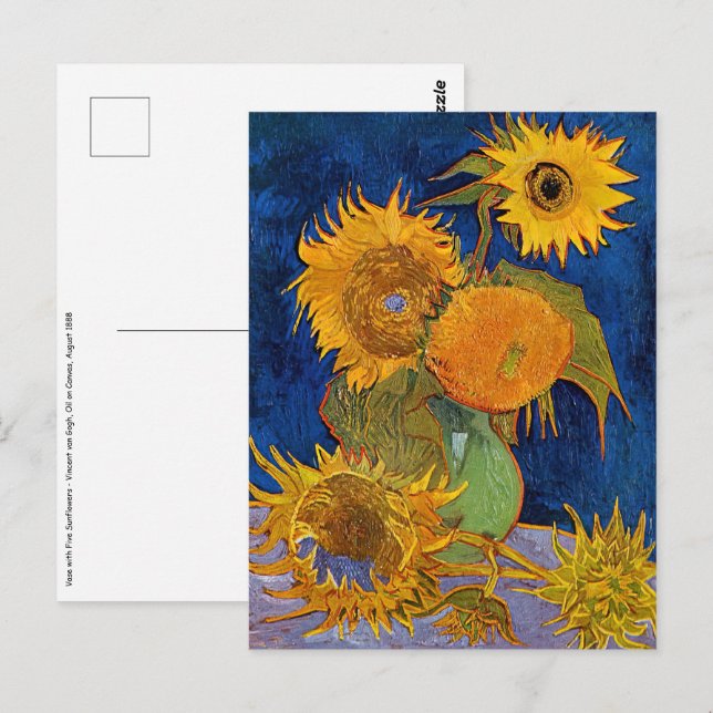 Vincent van Gogh - Vas med fem solblommor Vykort (Fram/baksida)