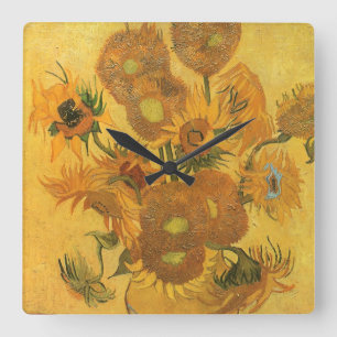 Vincent van Gogh - Vas med femton solrosor Fyrkantig Klocka
