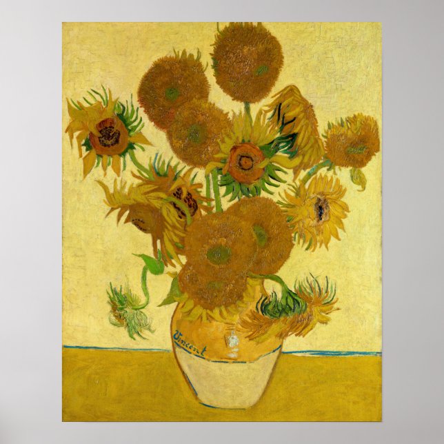 Vincent van Gogh - Vas med femton solrosor Poster (Framsidan)