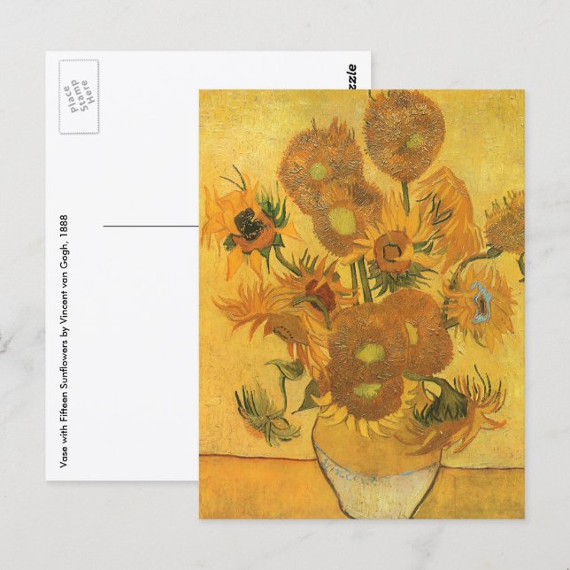 Vincent van Gogh - Vas med femton solrosor Vykort (Fram/baksida)