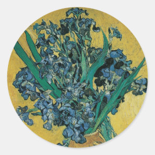 Vincent van Gogh - Vas med irisar gul bakgrund Runt Klistermärke