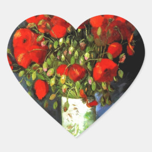Vincent Van Gogh Vas med Red Poppies Blommigt Art Hjärtformat Klistermärke