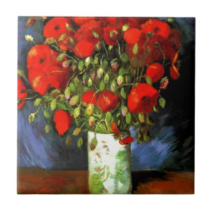 Vincent Van Gogh Vas med Red Poppies Blommigt Art Kakelplatta
