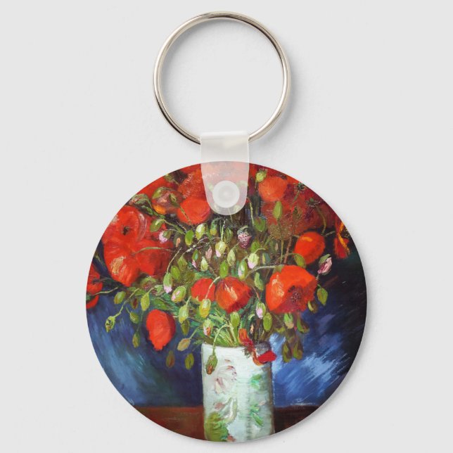 Vincent Van Gogh Vas med Red Poppies Fine Art Nyckelring (Framsida)